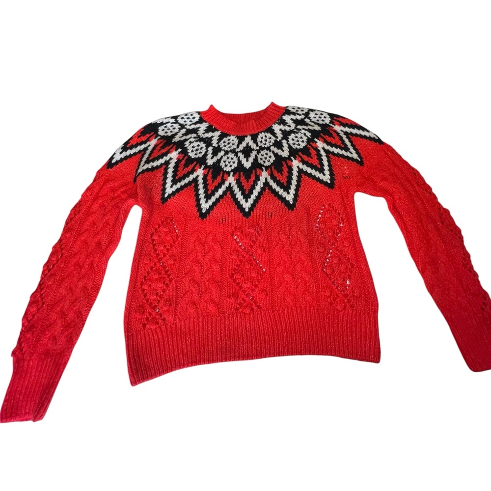 Lucky Brand brilliant‎ red, black and white  Patterned Women's Sweater SMALL